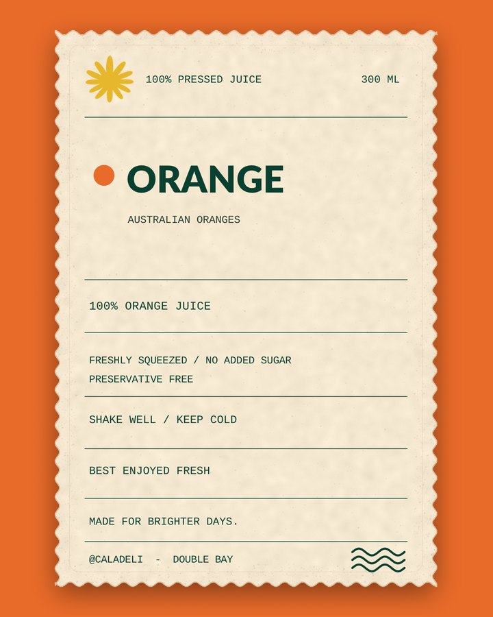 Orange &mdash; 100% pressed juice label