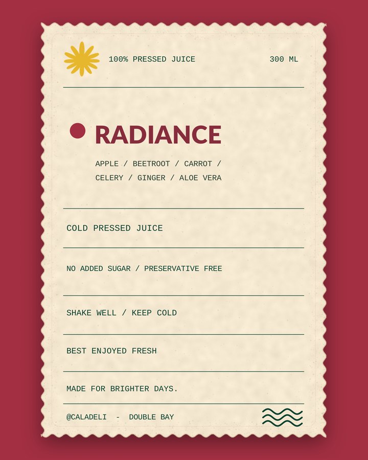 Radiance &mdash; pressed juice label